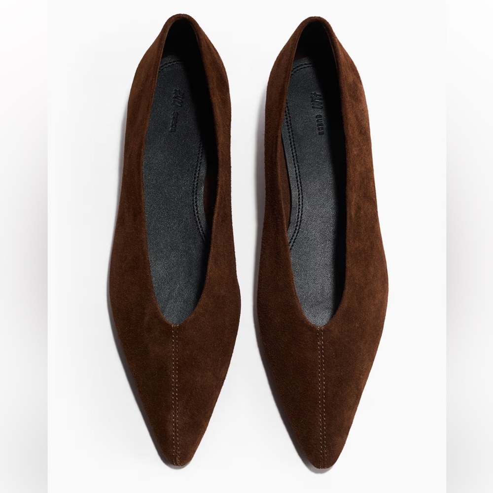 Zara Brown Suede Pointed Toe Flats
